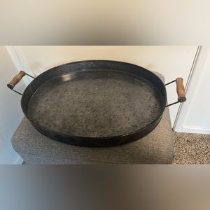 Large Galvanized Metal Tray with Wooden Handles